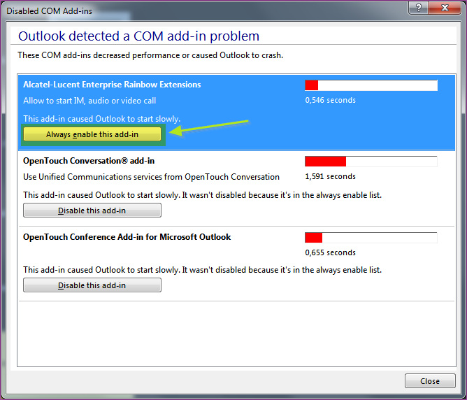 Rainbow Outlook Add In Is Not Displayed In Microsoft Outlook